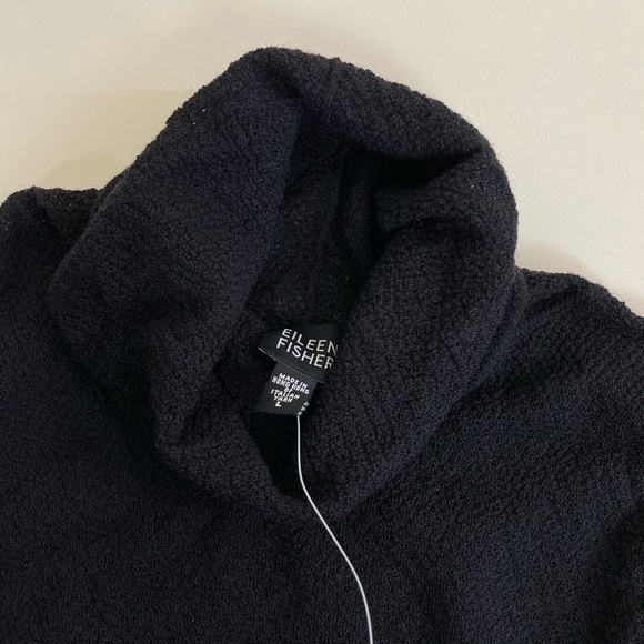NWT Eileen Fisher Soft Turtleneck Long Sleeve Top in Black Italian Yarn Natural - Picture 7 of 8